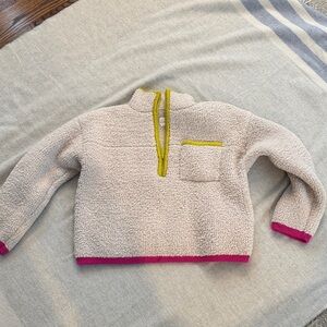 Anthropologie Cream Teddy Jacket with Pink and Yellow Accents